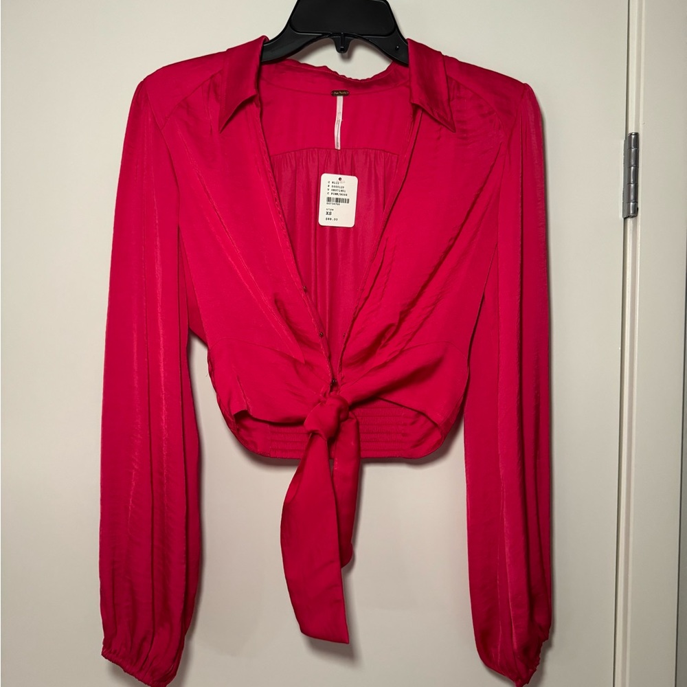 Free People satin tie-front long sleeve top